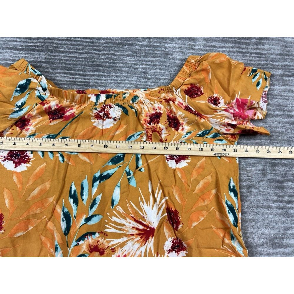 Miss LiLi Top Womens‎ 1X Orange Floral Off Shoulder Tied Front Rayon - Picture 4 of 12